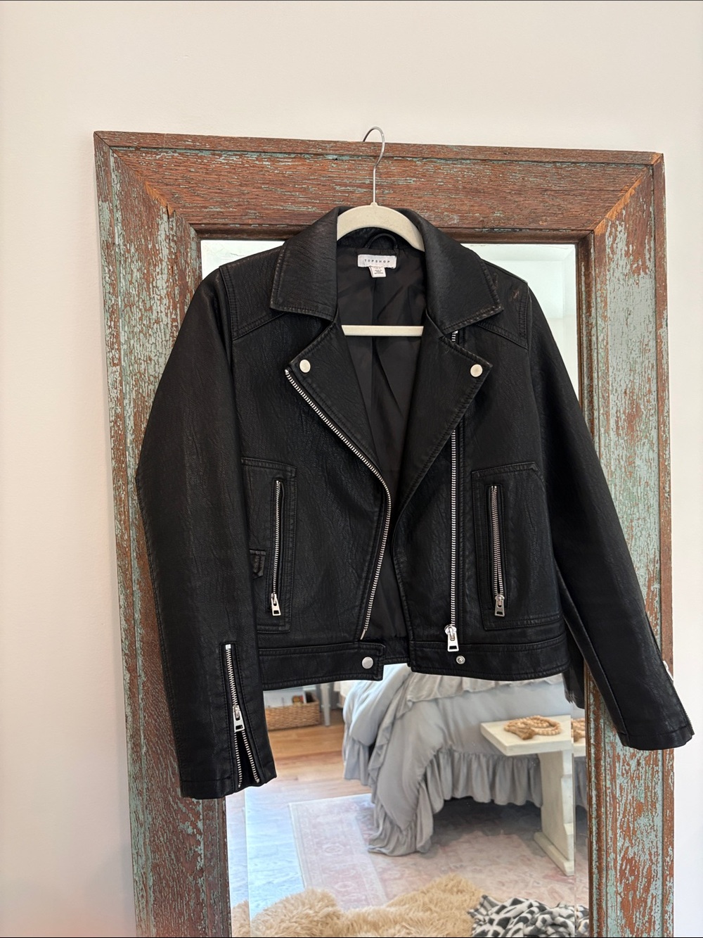 Topshop Black Faux Leather Moto Jacket - size 4